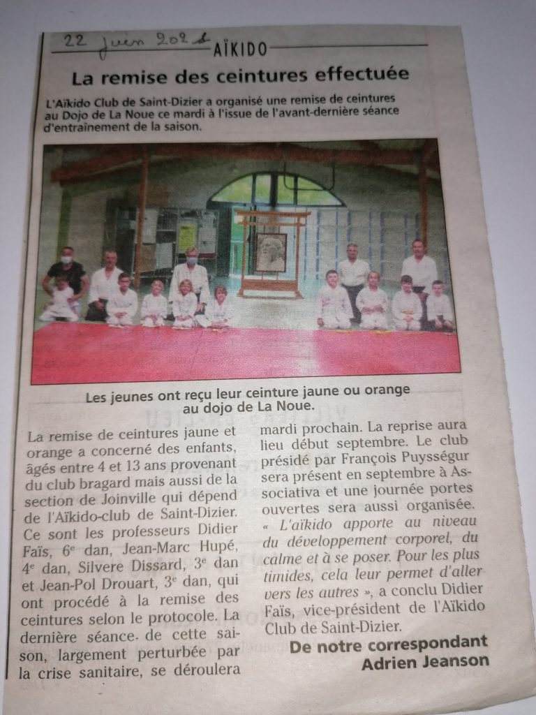 22 juin 2021 remise de ceintures effectuée