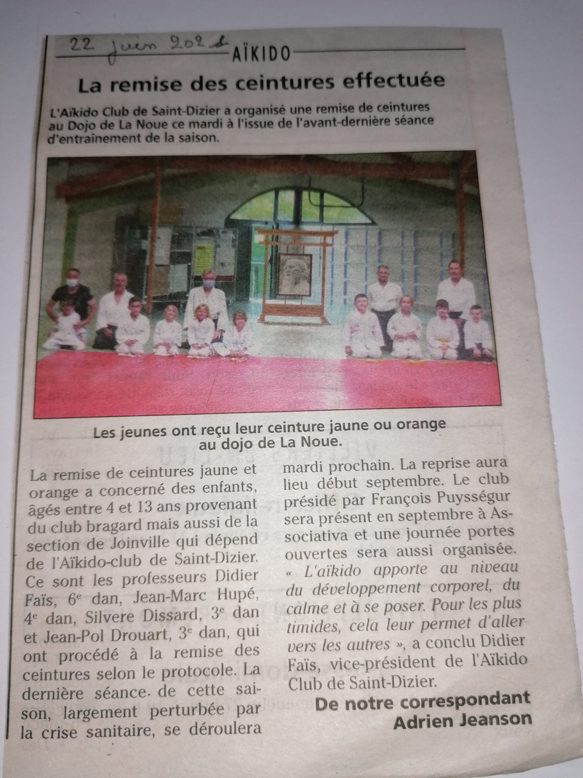 22 juin 2021 remise de ceintures effectuée