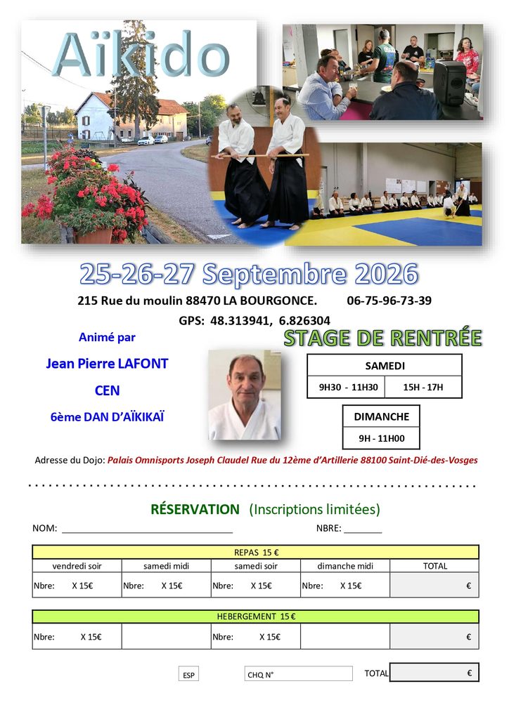 25/26/27 septembre 2026 Stage de rentrée
